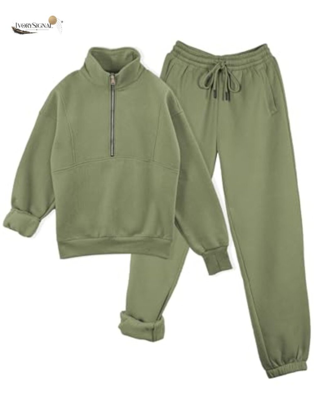 Fleece Lined 2 Piece Half Zip Pullover & Jogger Sweatsuit Set